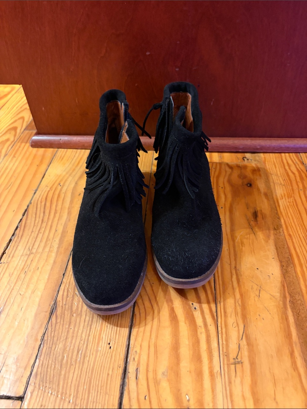 Lucky Brand black suede Galley fringe boots size 6.5